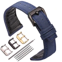nylon genuine leather watch band women men 20mm 21mm 22mm strap black green blue watchband with pin buckle accessories