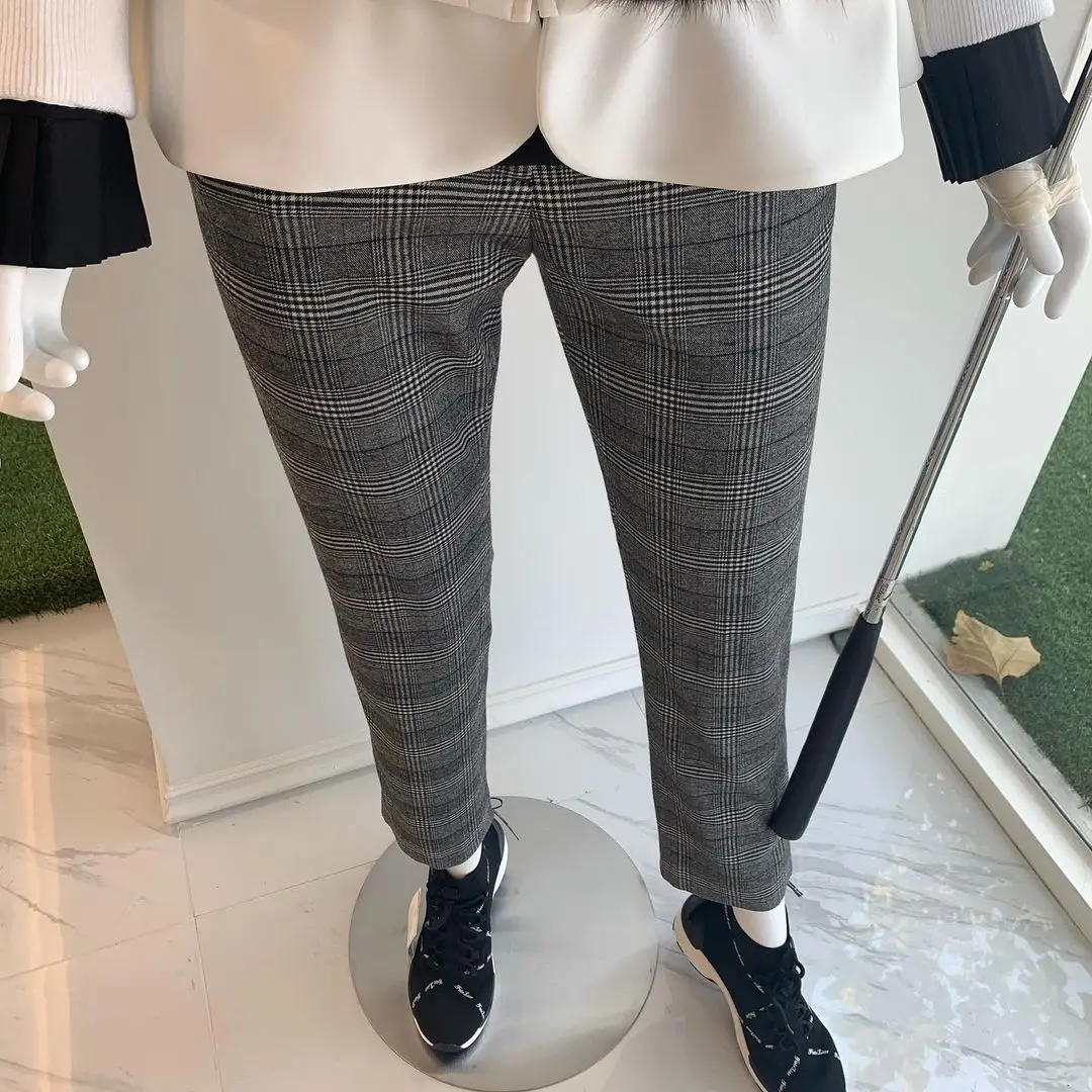 

Korean FL Golf Pants Women's Check Elastic Pants Early Spring Fashion Hip Lift Slim Sports Casual Pants Women's Wear