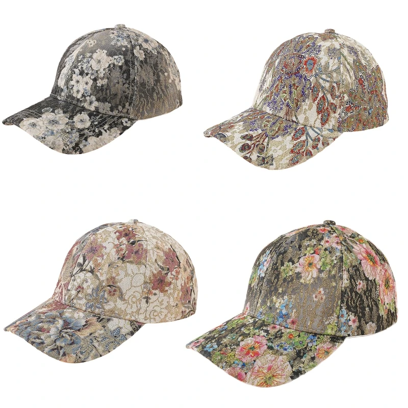 

Outdoor Summer Flower Embroidery Peaked Cap Adjustable Snapback Hat Floral Print Baseball Cap Sunshade for Dog Walking