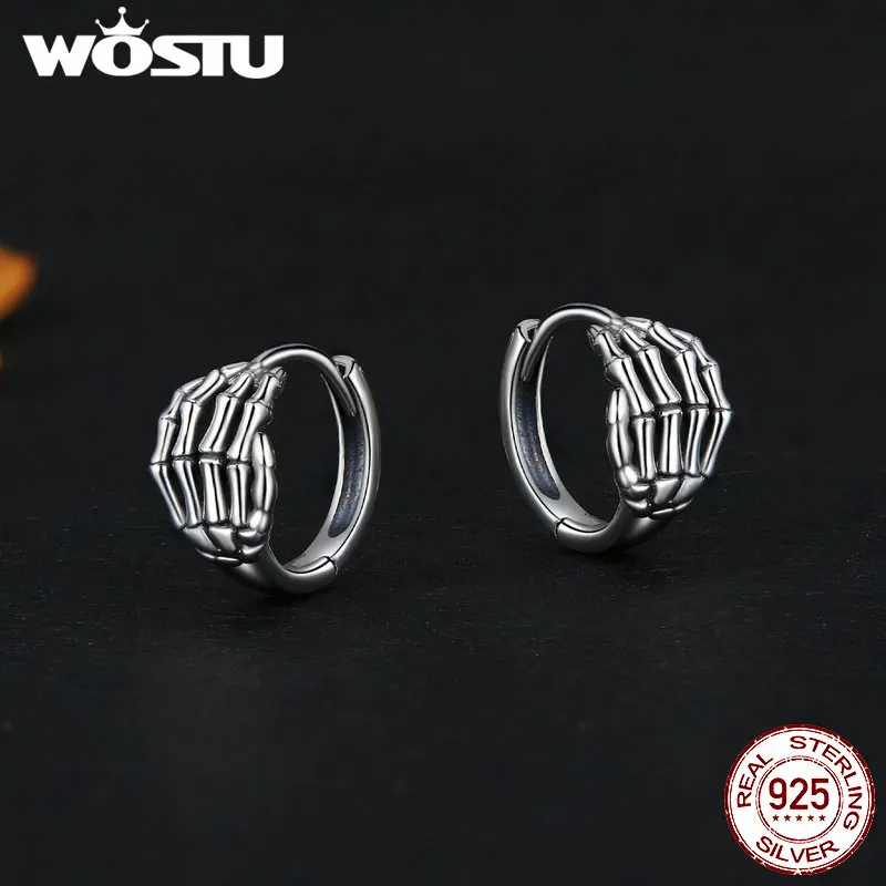 WOSTU 925 Череп из стерлингового серебра кольцо для открытия ушной пряжки окисленное