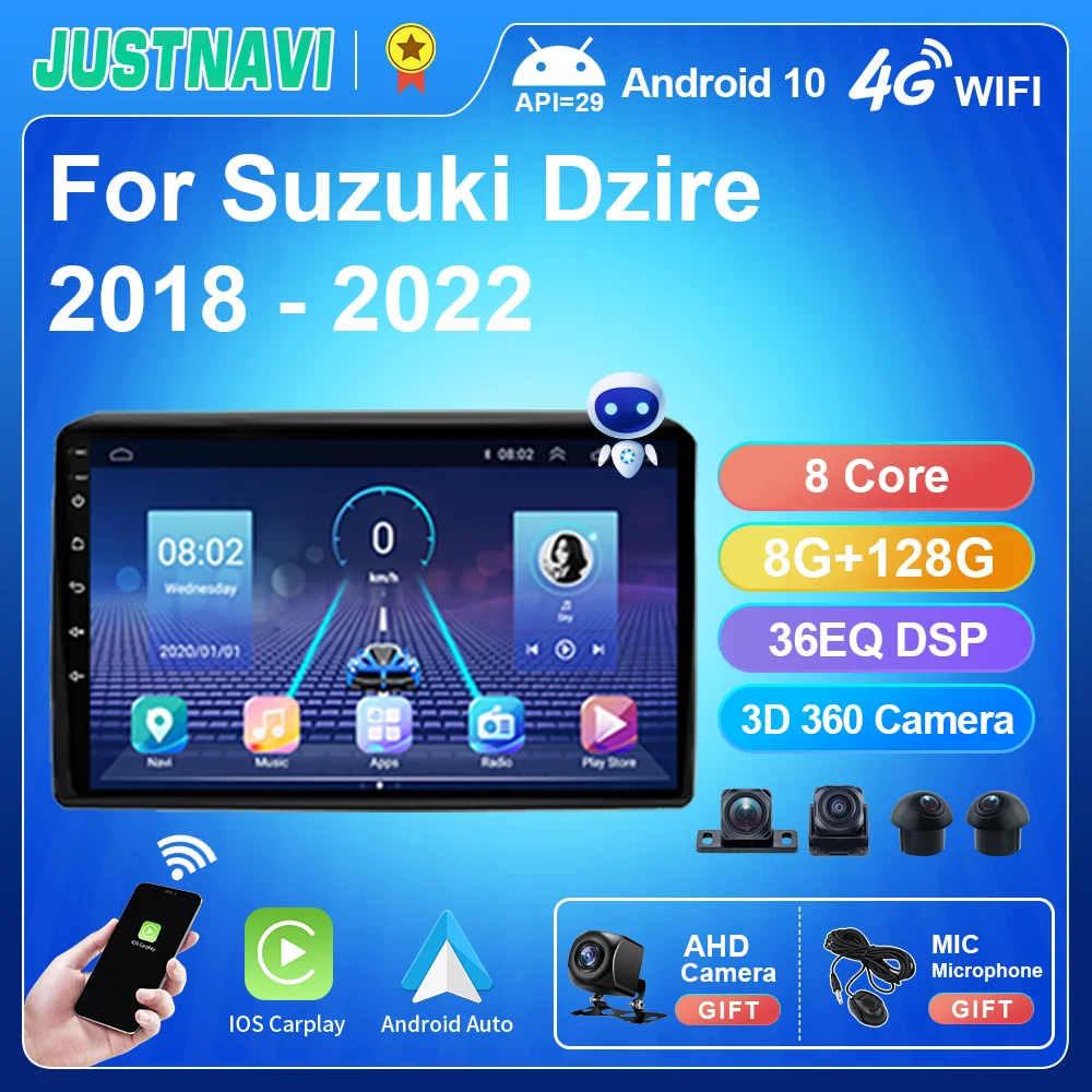 

Автомагнитола JUSTNAVI, Android 10,0, 4G, мультимедийный плеер для Suzuki Dzire 2018-2022, автонавигация, стерео, GPS, без dvd, 2din