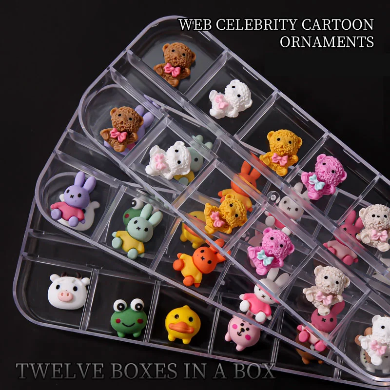 

12pcs/1Bar Cartoon Bubble Girls Accessories Kawaii Nail Art Charms Mixed Cute Animals Nail Ornaments 3D Nail Decoration Parts