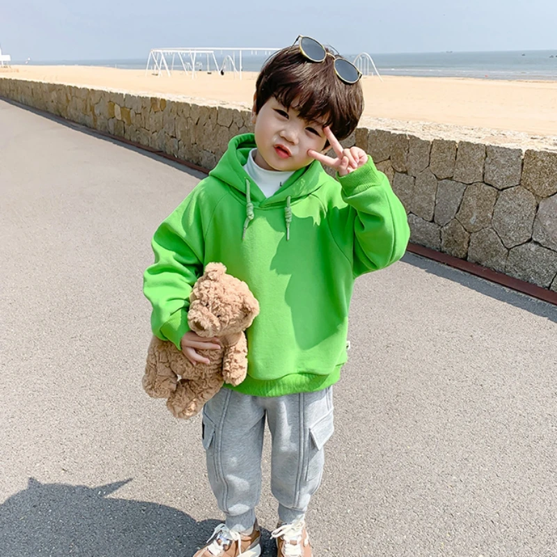 

Long Sleeve Hoodies Solid Color Full Sleeves Korean Version Hoodies Spring Autumn Loose Children Simple Cute Hoodies Girl