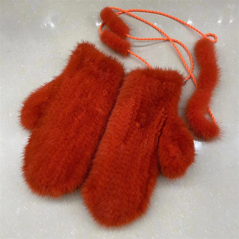 2023 New Fashion Women Gloves Winter Cute Furry Warm Full Finger Outdoor Mink Fur Gloves