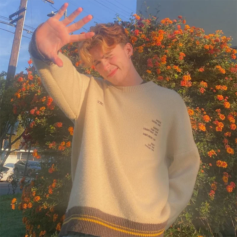 2023 Mens Japanese Harajuku Retro Sunflowers & Self-portrait of Van Gogh Sweater Sweater Y2K Autumn Loose Hip Hop Streetwear