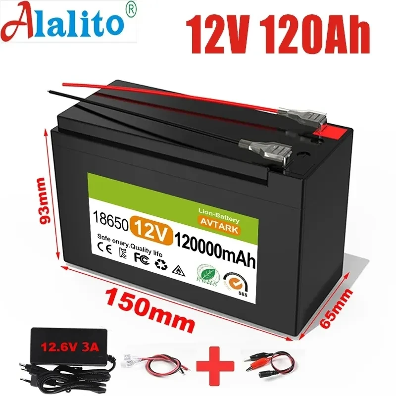 

New 12V 40Ah 50Ah 100Ah 120Ah lithium Battery Pack Lithium Iron Phosphate Batteries Built-in BMS For Solar Boat+12.6V Charger