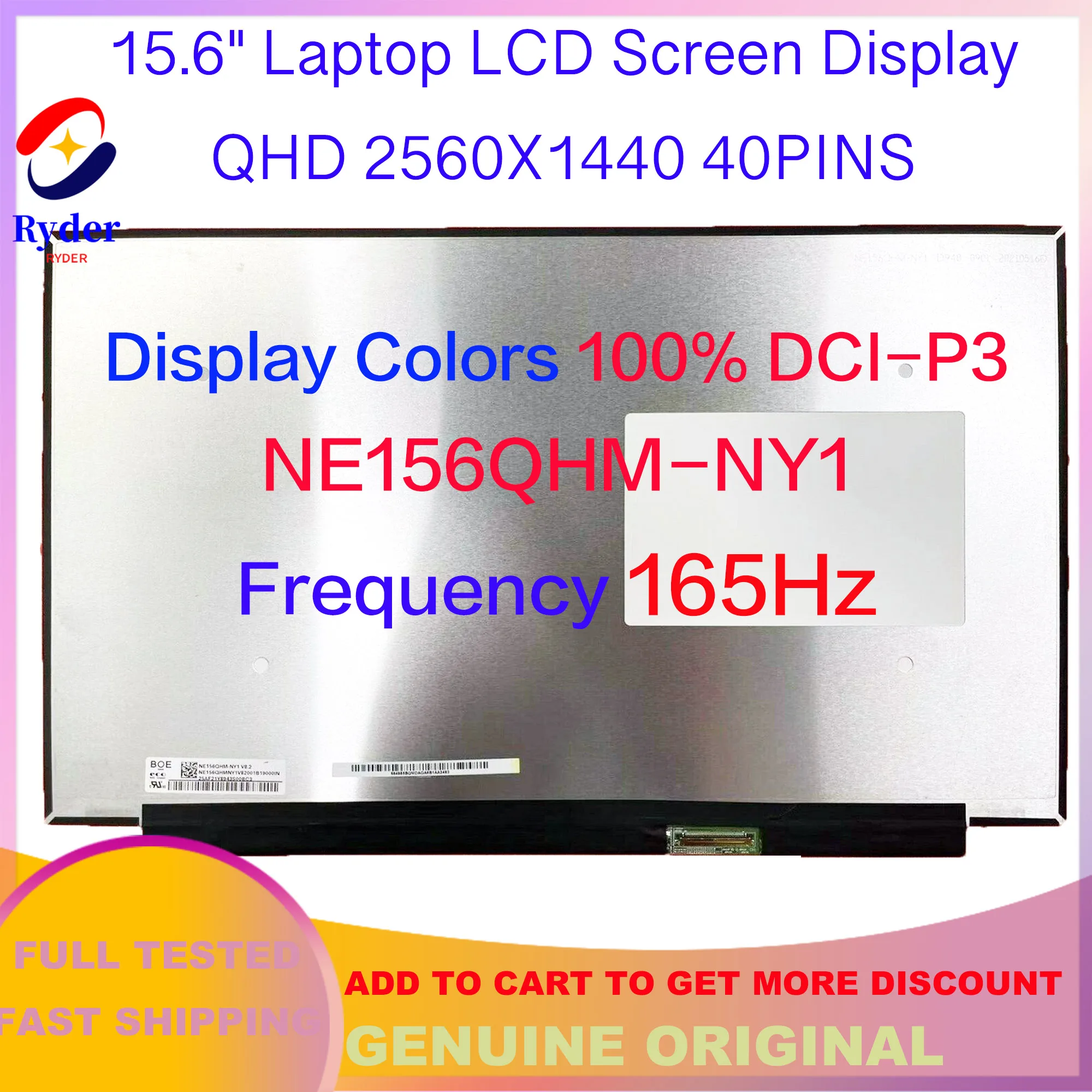 

Оригинальный 15,6 дюймовый 2K ноутбук, ЖК-экран, панель дисплея, запасная деталь, QHD 2560x1440 165 Гц матрица, 40 контактов eDP 100%