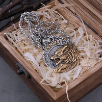 vintage viking mixed gold fenrir wolf head necklace mens odin wolf head amulet pendant viking wolf jewelry gift dropshipping