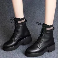 2022 Women's Boots New Style PU Fur Plush Ankle Boots Black Women Winter Chelsea Boots Fashion Thick-soled Ankle Boots 35-41