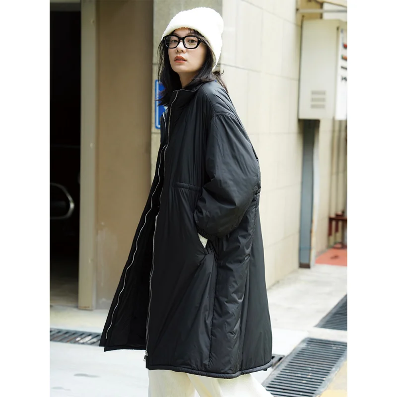 Winter New Cotton Casual Outdoor Plus Down Stand Collar Zip Loose Thin Windproof Warm Plus Long Down Jacket Jacket Women