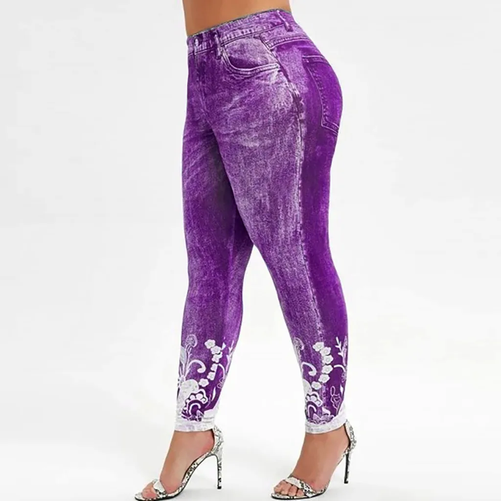 Sexy Elastic Imitation Faux Jeans Leggings High Waist Pants Fitness Slim Leggins Mujer Push Up For Women Hot Plus Size |