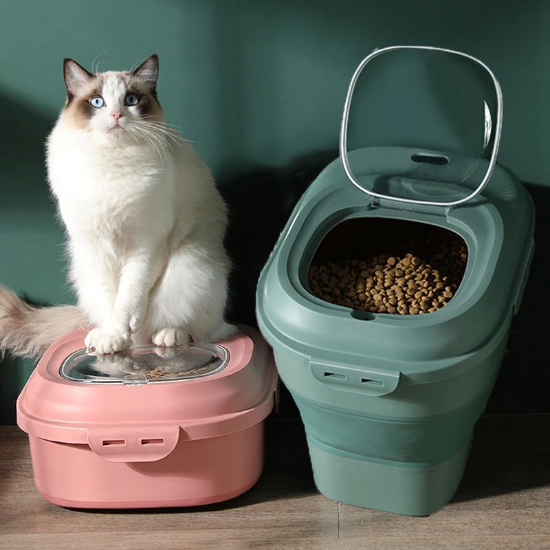 

Foldable Pet Food Storage Container for Dog Cat 7KG/15KG Pet Dry Food Box Puppy Feeding Plastic 2 Storage Volume Bucket