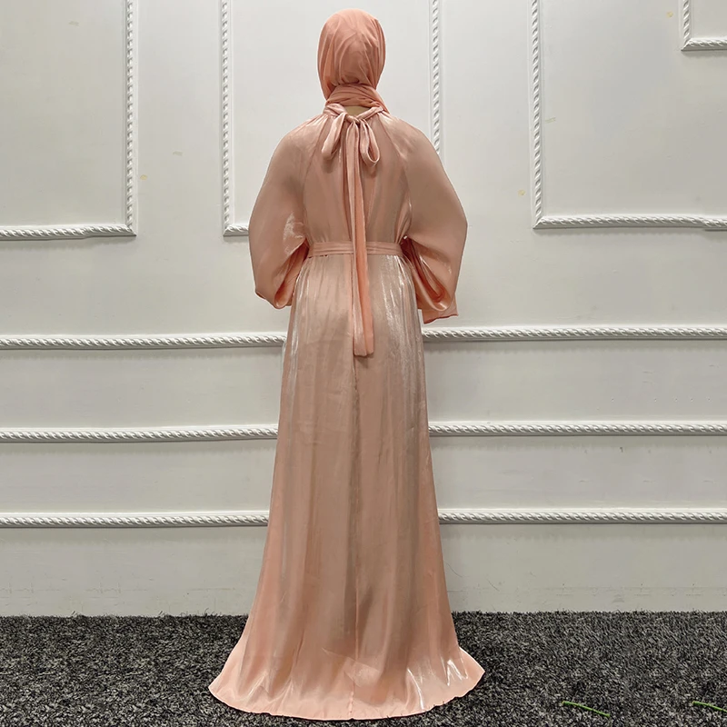 Satin Long Dress Muslim Women Abayas With Puff Sleeves 2022 Plus Size For Hijab Middle East Turkish Arabian Eid Dresses Dubai