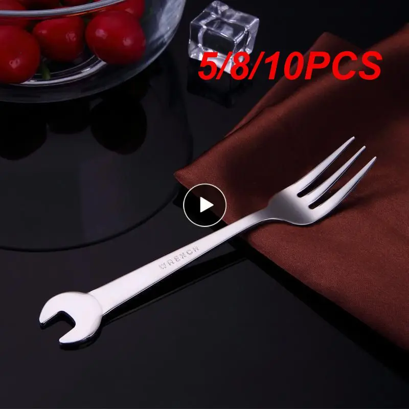 

5/8/10PCS Creative Tableware Long Forks Shape Wrench Fork Inner Fruit Dessert Tea Spoon Kitchen Tools Accessories