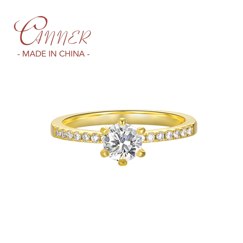 

CANNER Luxury Bijoux Bague Micro Inlaid 1CT Moissanite 9K 10K 14K 18K 24K Solid Gold Ring for Women Couples Birthday Gift