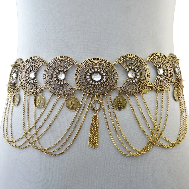 

Boho Coin Belly Chain Rhinestone Waist Chains Dance Body Chain Waist Jewelry