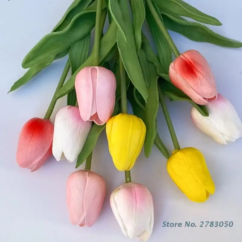 

Искусственные тюльпаны 10 шт., белый и желтый букет тюльпанов на ощупь, для домашнего сада, декор для свадьбы, дня рождения, вечеринки
