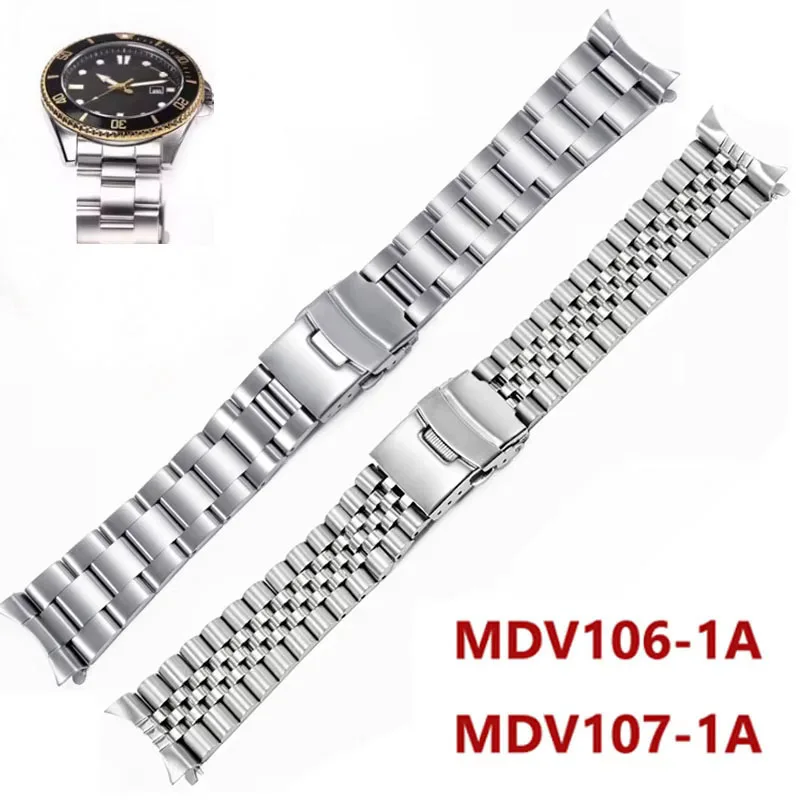 Фото Ремешок для часов Casio Duro MDV107-1A MDV106-1A из нержавеющей стали, сменные аксессуары, 3 вида металлических мужских ремешков для дайвинга, 22 мм №1