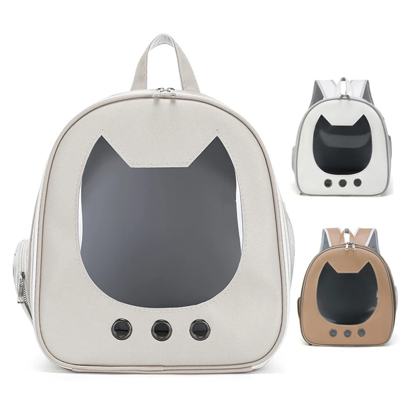 

Cat Carrier Bag PU Portable Travel Outdoor Backpack for Cat Small Dogs Transparent Breathable Carrying Shoulder Bag Pet Supplies