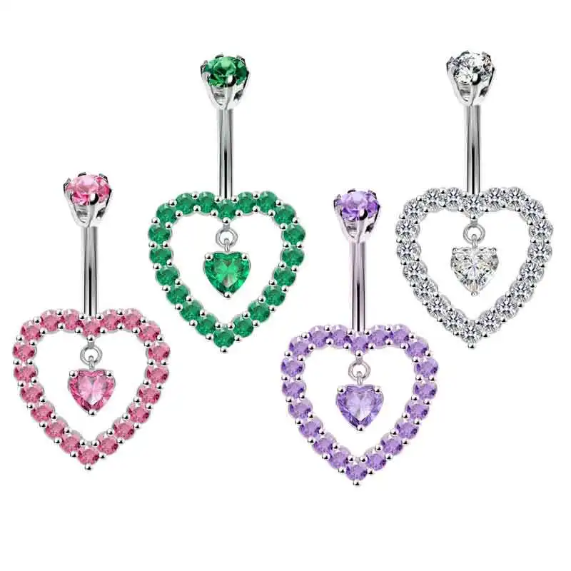 Кольцо на пупок из нержавеющей стали с фианитом 14 г