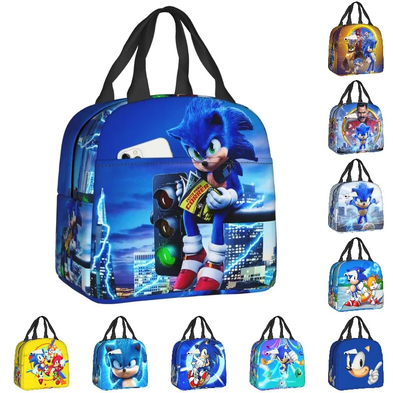 

Sonics The Hedgehog Lunch Bag for Women Waterproof Insulated Thermal Cooler Bento Box Kids School Children Food Picnic Tote Bags