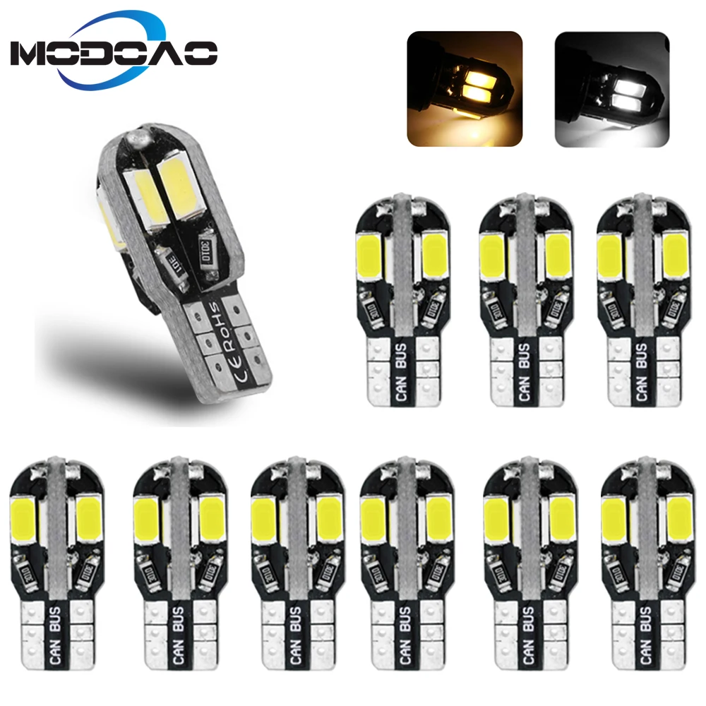 

T10 Led Car Interior Bulb Canbus Error Free T10 White 5730 8SMD LED DC12V Car Side Wedge Light White/Warm White Lamp 10 Pcs/Lot