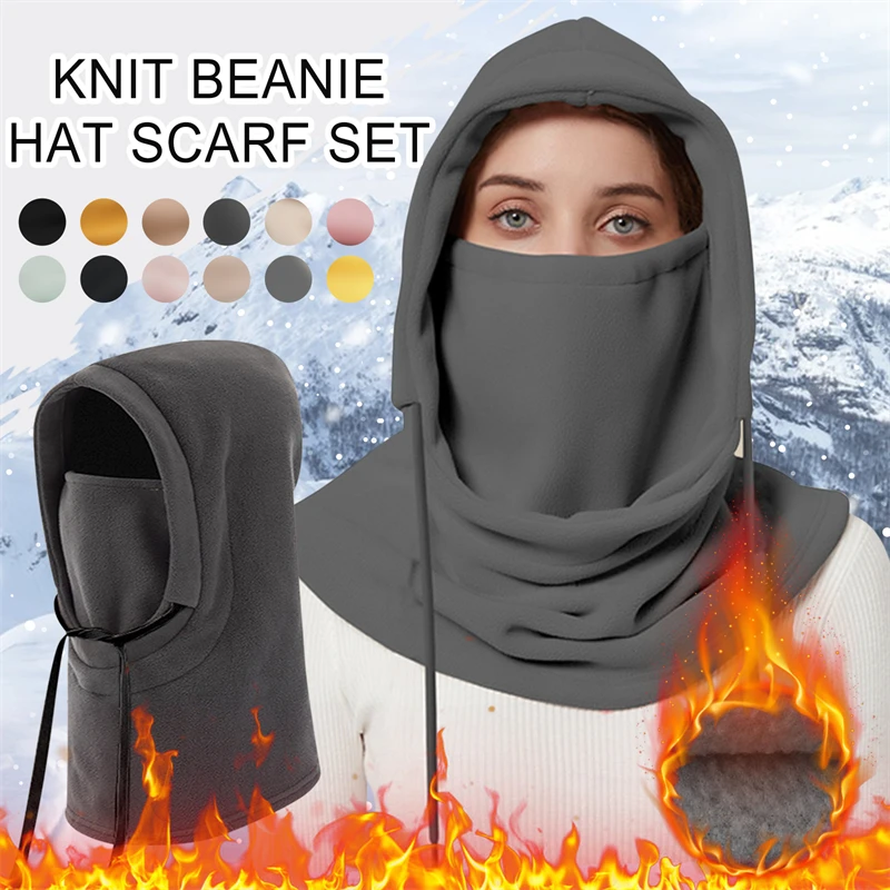 

Winter Warm Cycling Cap Ski Balaclava Face Mask Windproof Cap Outdoor Hood Cap Cold Padded Hood Beanies Plush Warm Hat Scarf