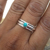 boho tibetan ethnic blue stone resin ring vintage silver color rings for women party friendship jewelry size6 10