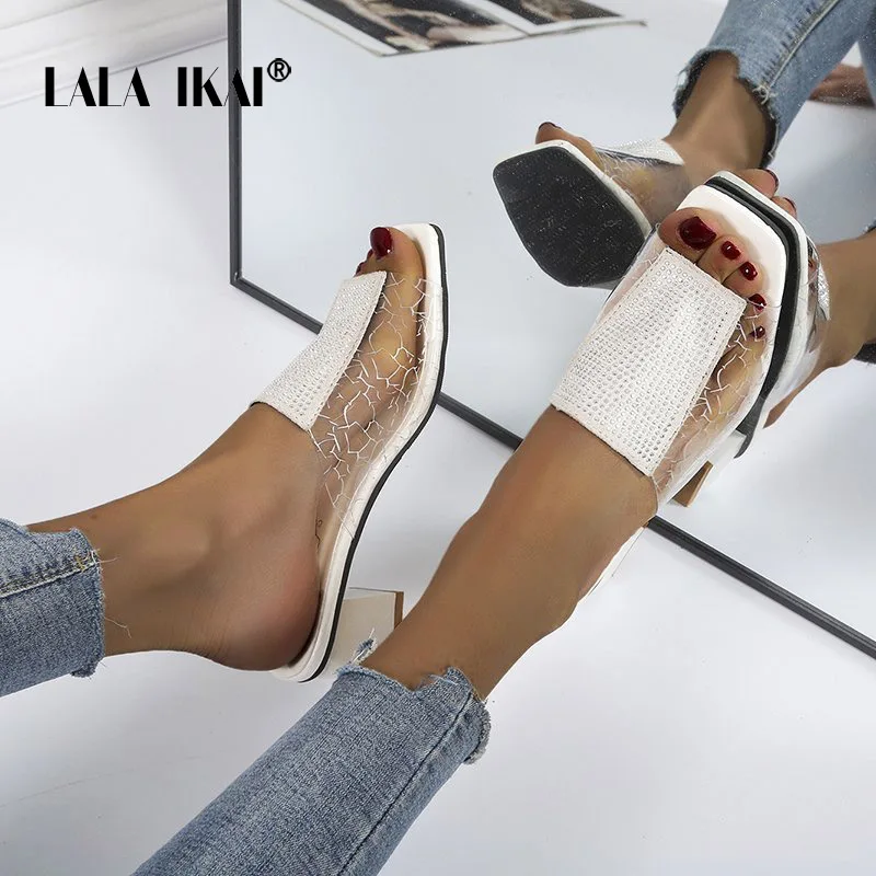 

LALA IKAI 2021 Summer Women Flip-flops Fashion Rhine Sandal Fashion Wind Transparent PVC High-end Women Outdoor Flip-flops