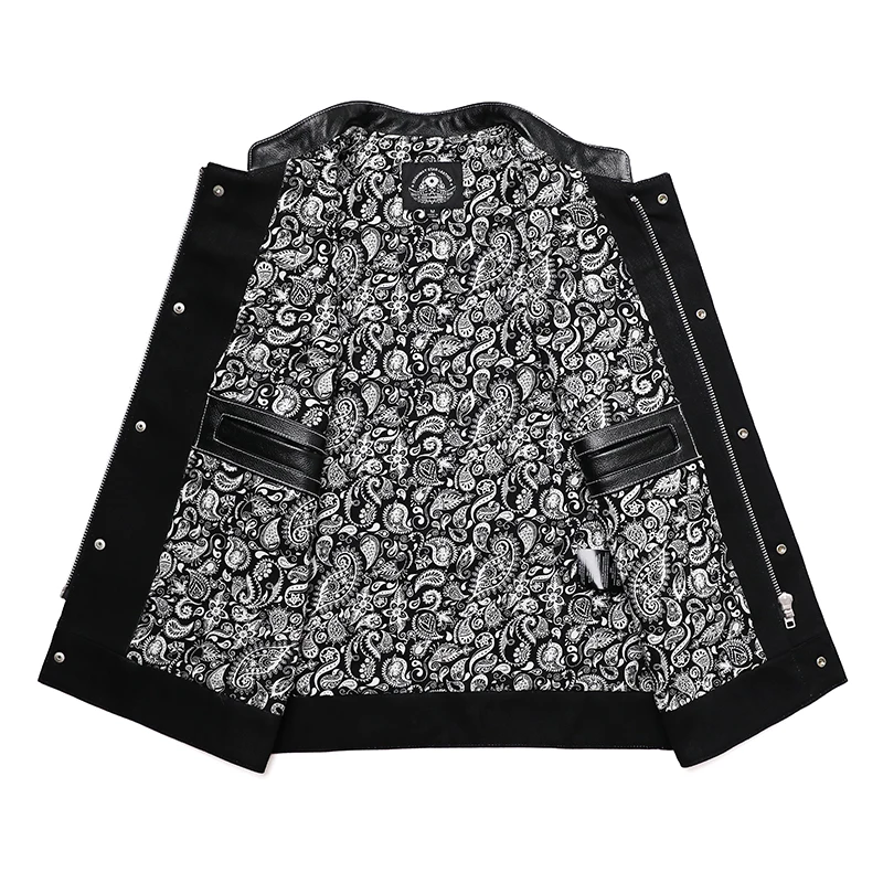 SOA Club Style Motorcycle Real Leather Vest Men Cowhide Denim Patchwork Waistcoat Sons of Anarchy Biker Vests DS MC Man Sleevele |