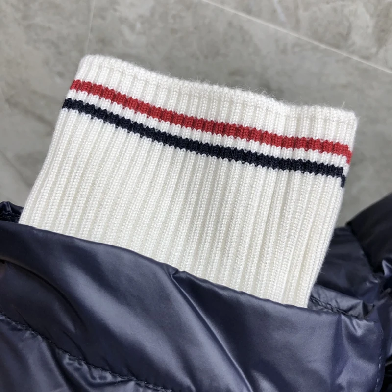 TB THOM Men's Boutique Winter Jacket Down Jacket Fashion Brand Coat Solid Navy Down-Filled Matte Nylon Warm TB Thermal Jackets
