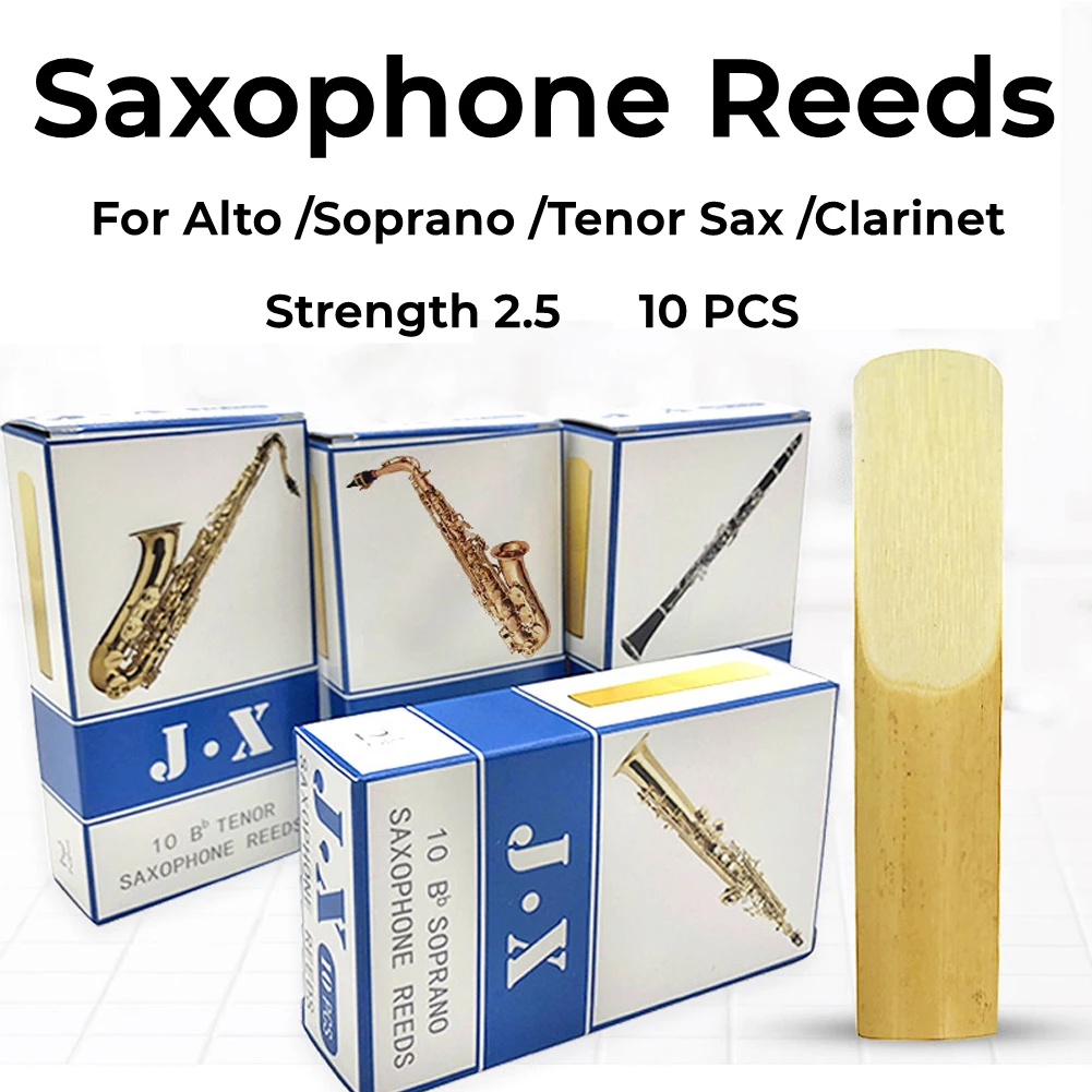 

10pcs Saxophone Reeds Strength 2.5 For Alto Soprano Tenor Sax Clarinet Reed Professionals Beginner Students Parts Accessories