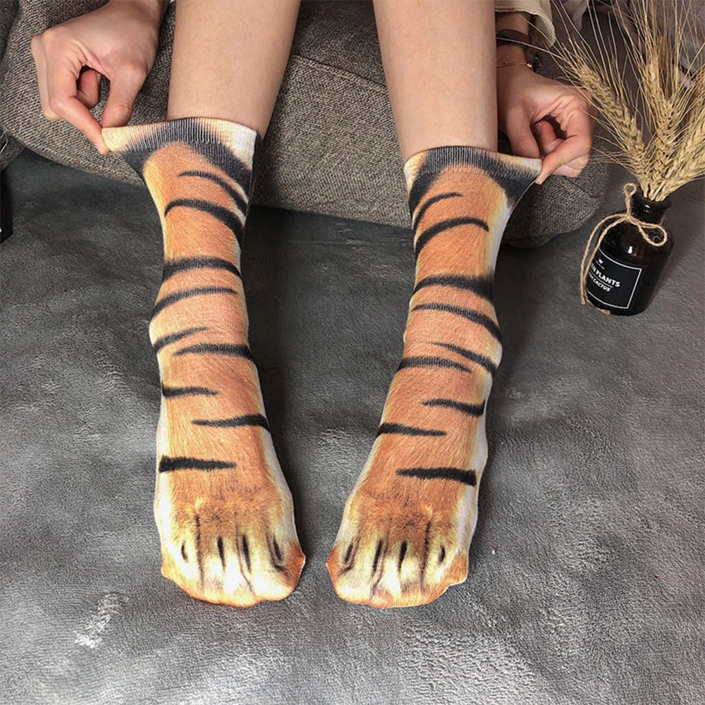 

3D Printed Animal Paw Long Socks Funny Chicken Cat Leg Toe Socks For Men Outdoor Sports Cycling Women Cute Calf Socks A50