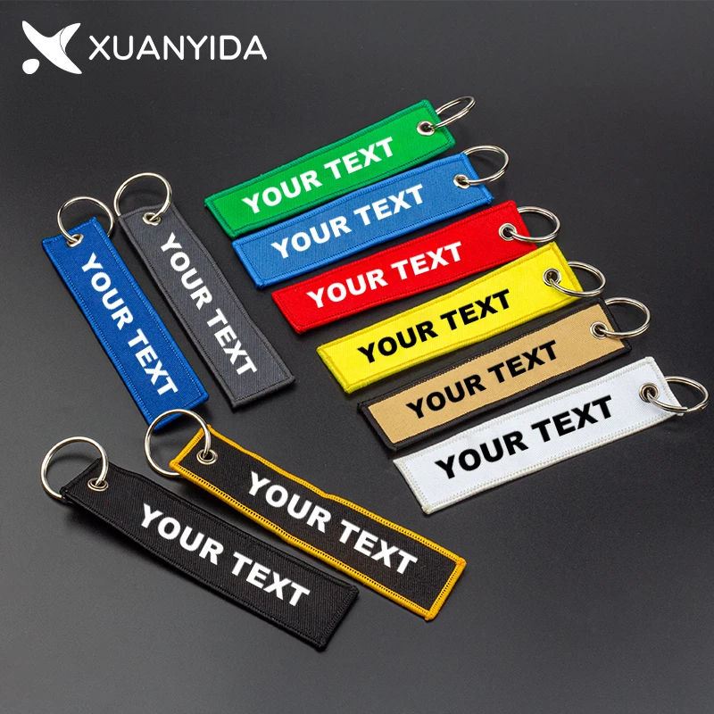 

50PCS Custom Personality Keychain Name Patch Double Side Tag Novelty Keychain For Motorcycle Keyring Embroidery Tag Key Ring