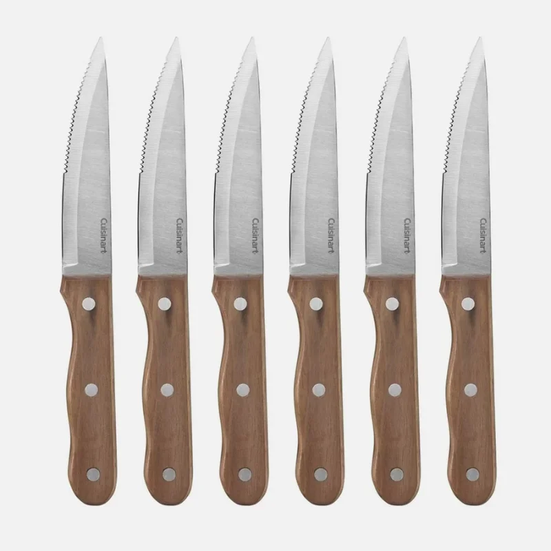 

6 Piece Triple Rivet Walnut Steak Knife Set, Wood kitchen kitchen accessories chef knife