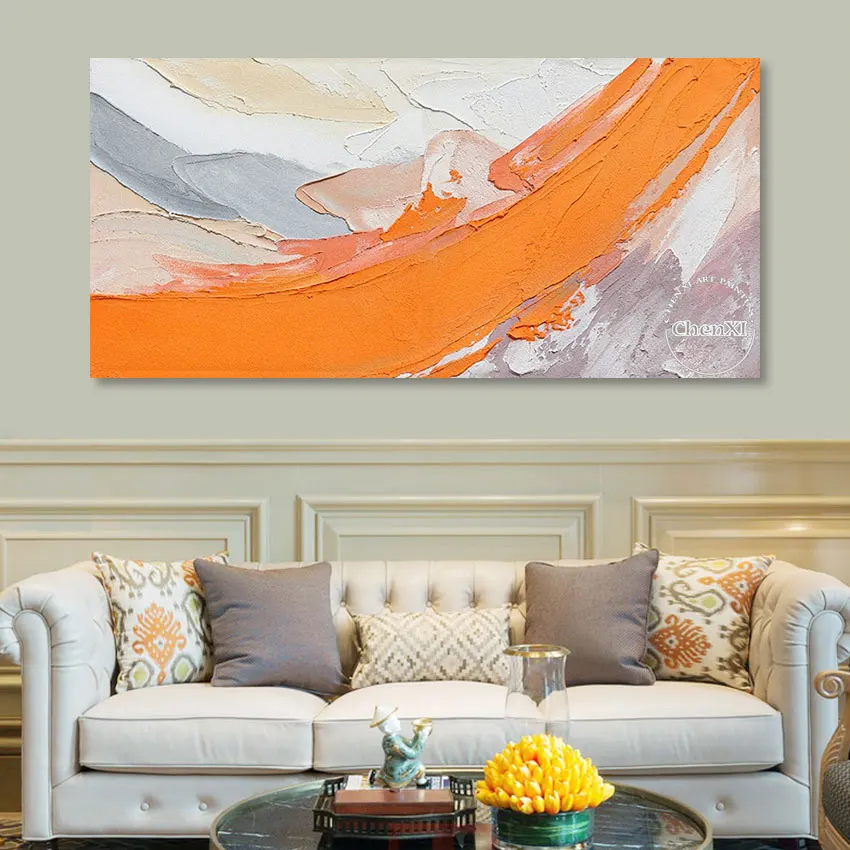 

High Quality Orange Abstract Knife Oil Painting Handmade Artwork Canvas Modern Room Decoration Wall Art Unframed Free Shipping