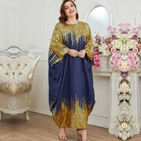 abayas for women 2022 new boho retro printed maxi dress bat sleeve contrast color summer arab boubou kaftan clothes