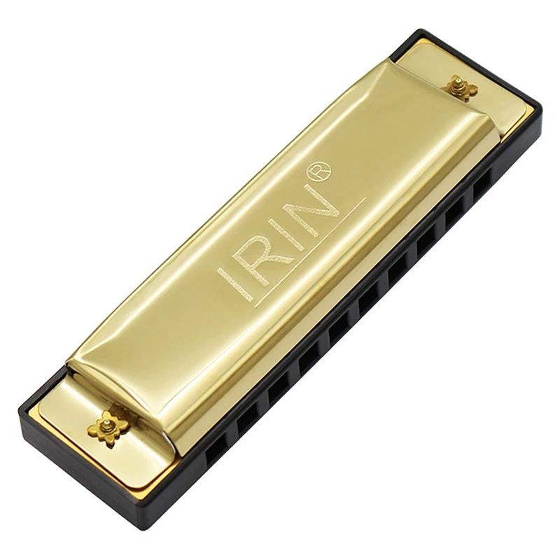 

IRIN Gold 10 Holes 20 Tone Blues Harmonica Key Of C Mouth Organ Musical Instrument With Black Storage Box