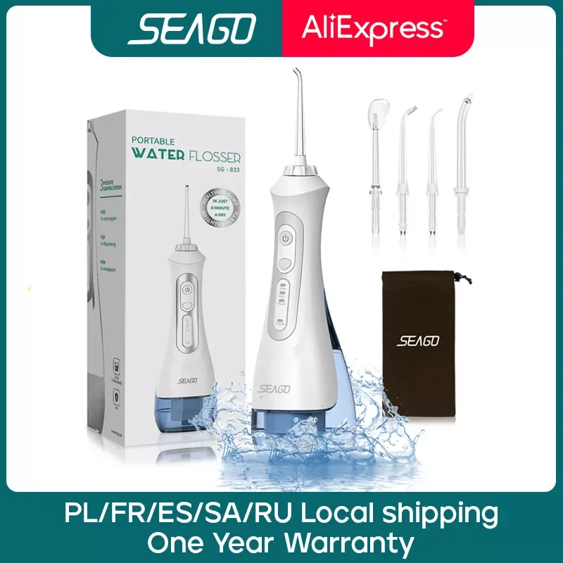 

SEAGO New Dental Irrigator Portable Water Flosser USB Rechargeable 3 Modes IPX7 200ML Water for Cleaning Teeth SG833