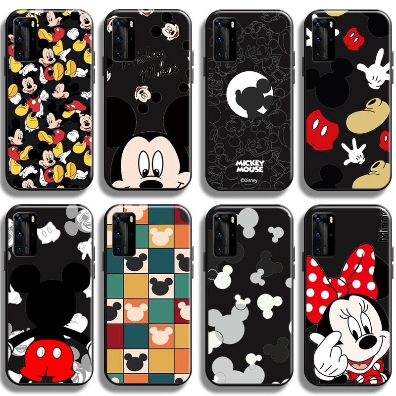 

Disney Mickey Minnie Mouse Phone Case For Huawei P40 P40 Pro Lite 5G Liquid Silicon Black Full Protection Back Shockproof Cases