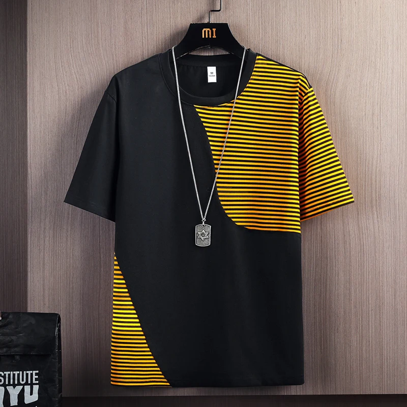 

Hip Hop Loose Mens Streetwear T-shirts Casual Classic 2023 Summer Short Sleeves Patchwork Tshirt Tees Plus Oversize 3XL 4XL