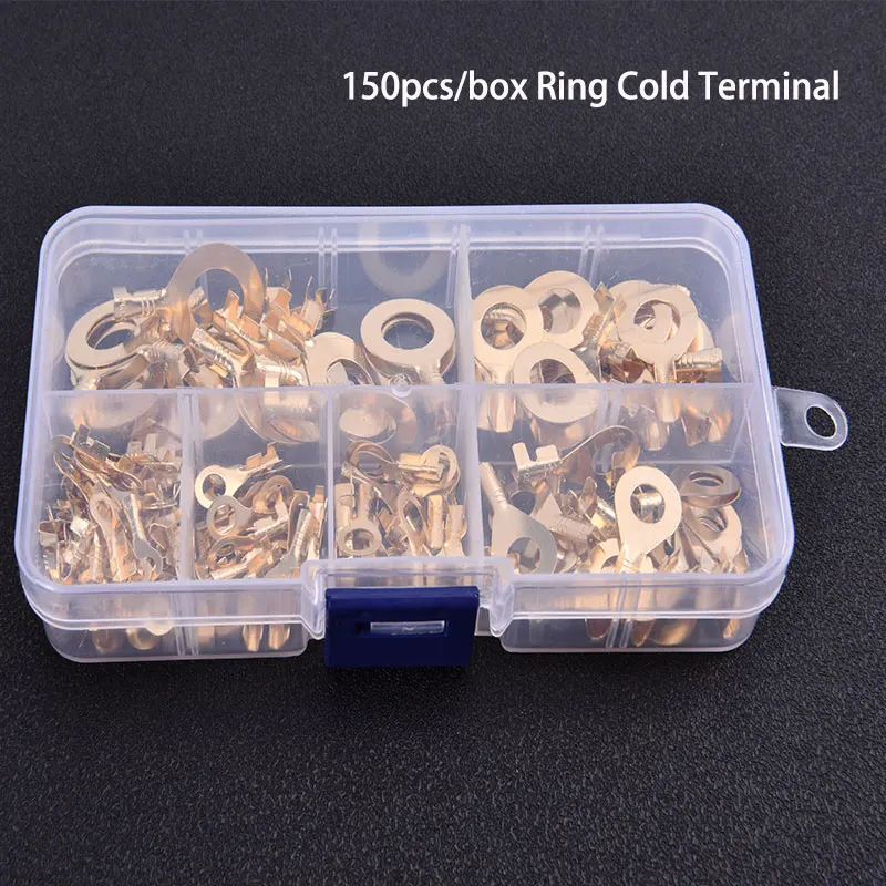 

150pc Terminal Connector Cold Pressed Crimp Copper Brass Nose Wiring Fork Set M3 M4 M5 M6 M8 M10 Automotive Electronic Accessory