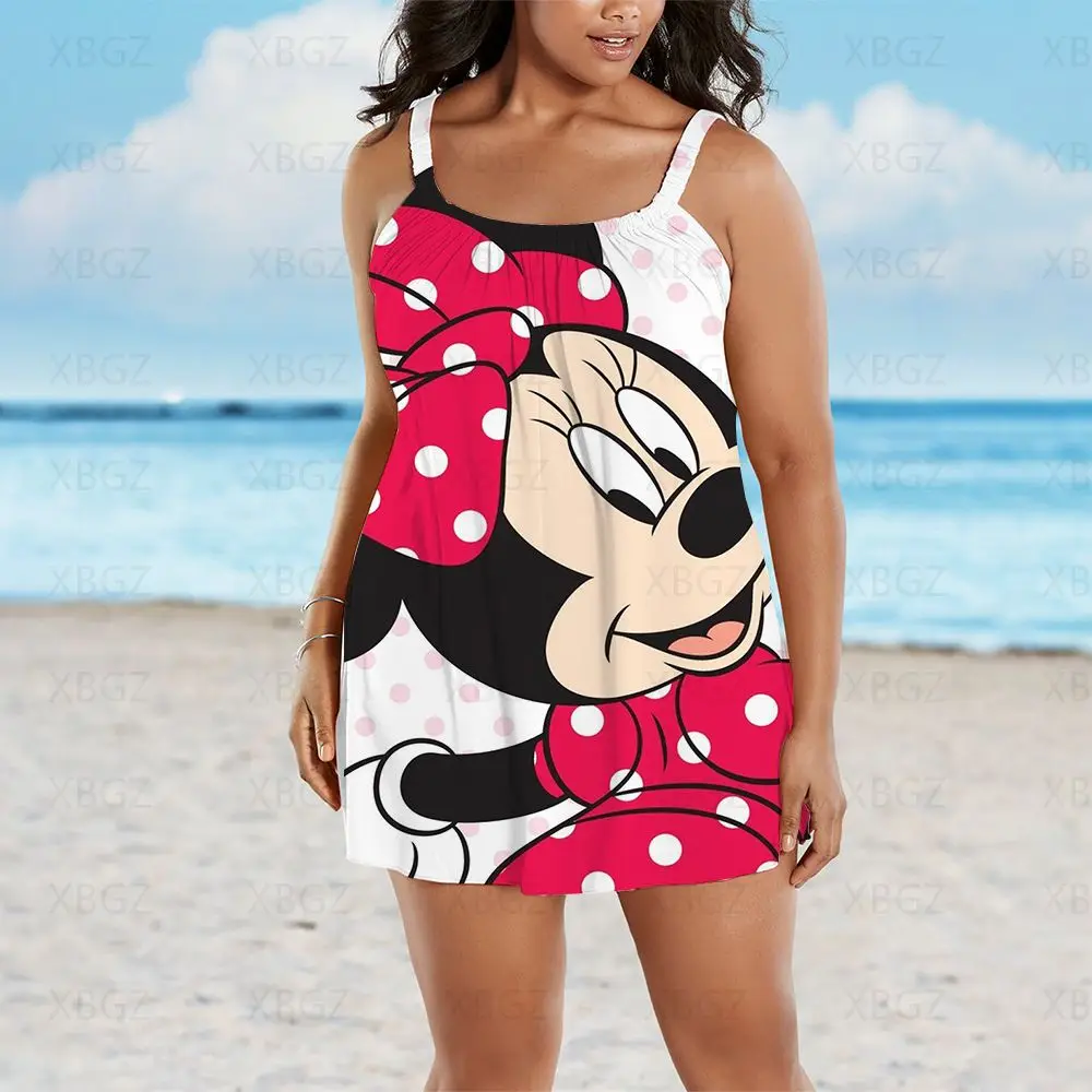 Plus Size Summer Outfits Women's Dresses Free Shipping Sleeveless Woman 2022 Mickey 9XL Cartoon Minnie Mouse Boho Beach Dress
