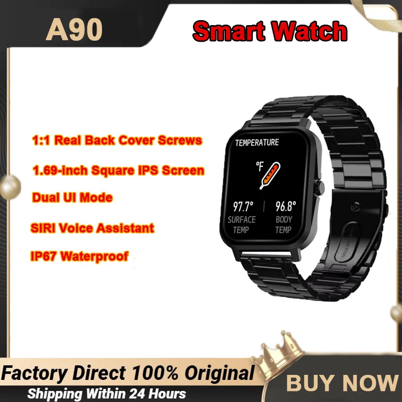 

A90 Smart Watch Woman Man Sport Heart Rate Blood Oxygen Monitor Heart Rate Sleep Monitoring Girls Boy Smartwatch for Android IOS