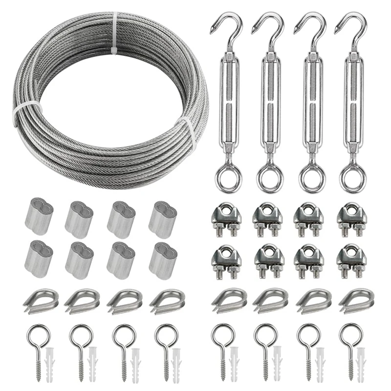 

20M Stainless Steel Kit, 3MM Sorting Helps Tighten Rope Wear With M5 Stainless Steel Rope Clamp R Durable Easy To Replace