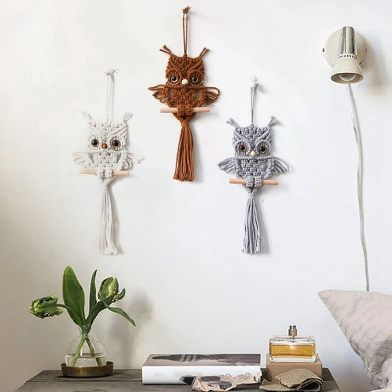 Сова макраме гобелен тканый настенный кулон орнамент богемный
