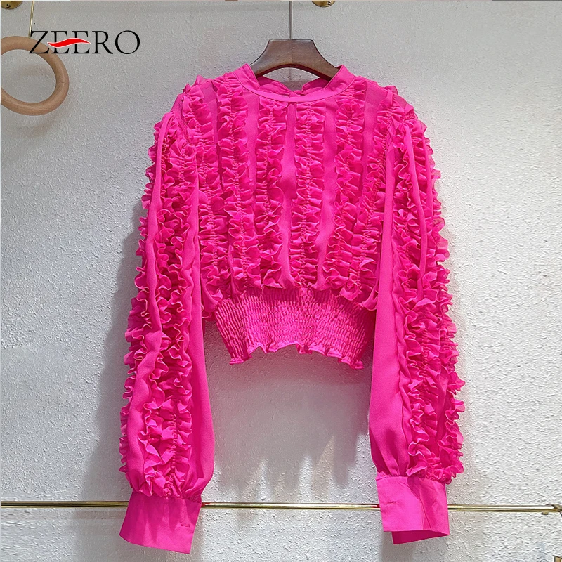 

Женская Облегающая рубашка с длинным рукавом-фонариком и воротником-стойкой