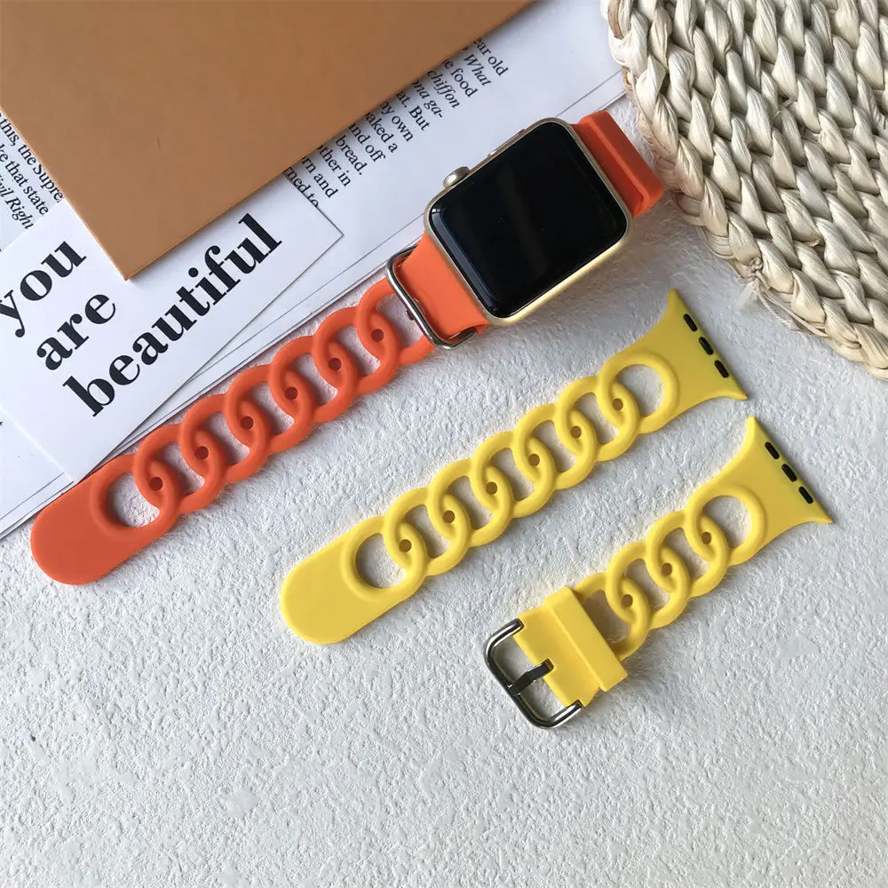 

Ремешок силиконовый для Apple watch band 44 мм 40 мм 45 мм 41 мм 42 мм 38 мм 44 мм, аксессуары для браслета Gourmette iWatch Series 6 5 4 3 SE 7