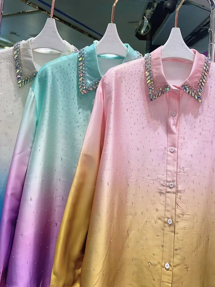 Модная градиентная блузка из мерсеризованного хлопка модель 2024 года Весенняя