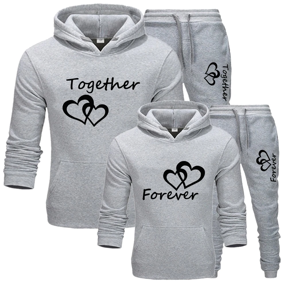 

Fashion Couple Sportwear Set Together and Forever Printed Hooded Suits 2PCS Set Hoodie and Pants S-4XL
